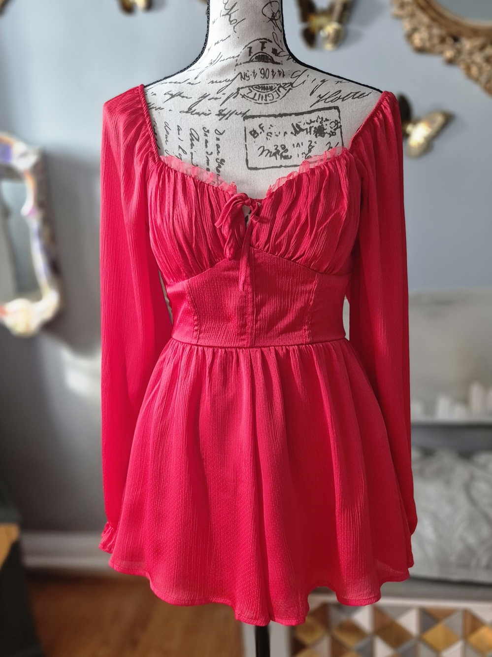 NWT Francesca's Collections Hot Red Off-Shoulder Skort Dress Small